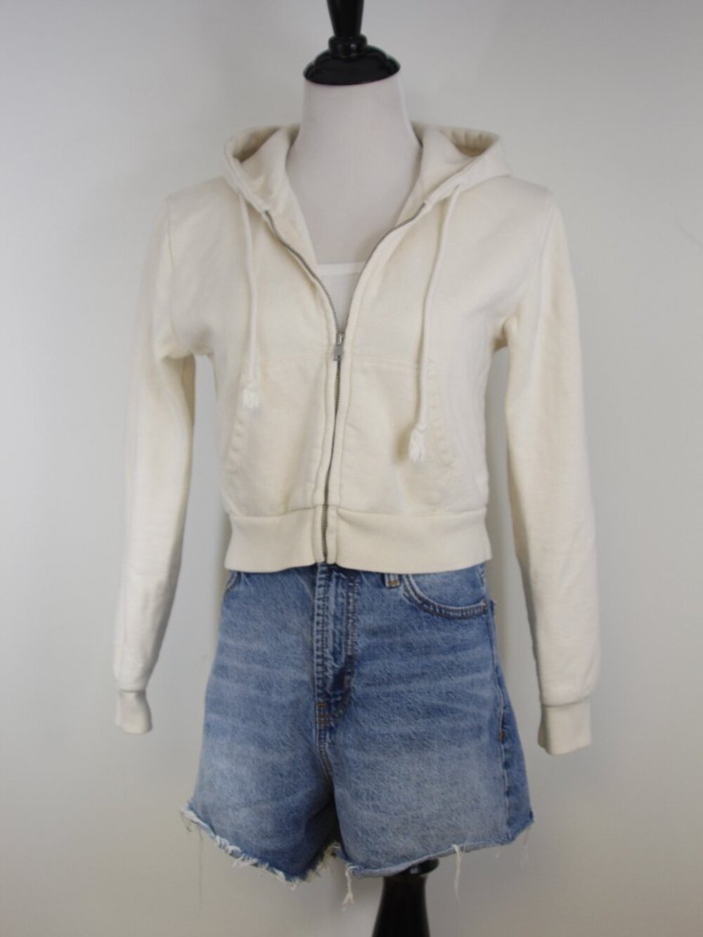 J. Galt Cropped Zip Hoodie Cream Small Y2K Zip Up Sweatshirt Soft Girl Casual Ba